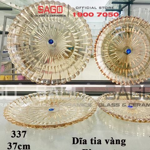  ELEGANT JZ-337V - Dĩa Thủy Tinh Cạn Tròn Tia Vàng Elegant Đường Kính 37.0cm | Thủy Tinh Màu Cao Cấp 