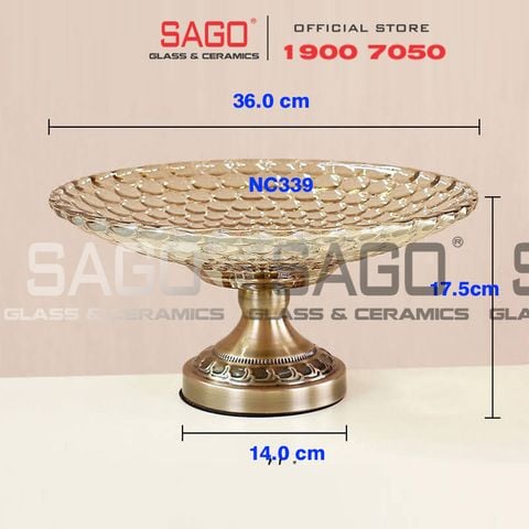  ELEGANT NC-339 - Dĩa Thủy Tinh Chấm Bi Chân Đồng Elegant Đường Kính 36cm | Thủy Tinh Màu Cao Cấp 