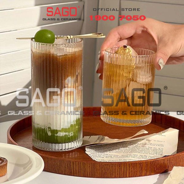  INS 309TH - Ly Thủy Tinh Sọc INS Stripes Islande Rock Glass 220ml | Thủy Tinh Cao Cấp 