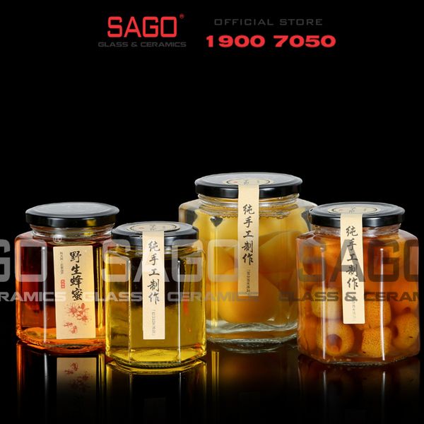  Hũ Thủy Tinh Lục Giác Nắp thiết Cao Cấp | Tùy Chọn Dung Tích 