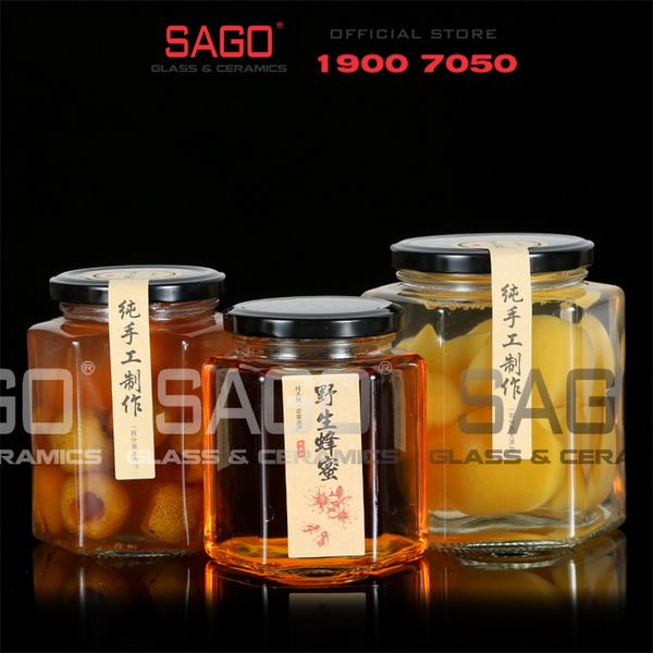  Hũ Thủy Tinh Lục Giác Nắp thiết Cao Cấp | Tùy Chọn Dung Tích 