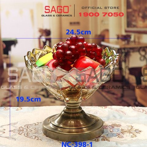  ELEGANT NC-398.1 - Dĩa Thủy Tinh Kim Cương Chân Đồng Elegant Đường Kính 25.0cm | Thủy Tinh Màu Cao Cấp 