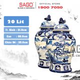  Cặp Chóe Bát Tràng Phong Thủy Men Lam 20 Lít | Họa Tiết Sơn Thủy Hữu Tình 