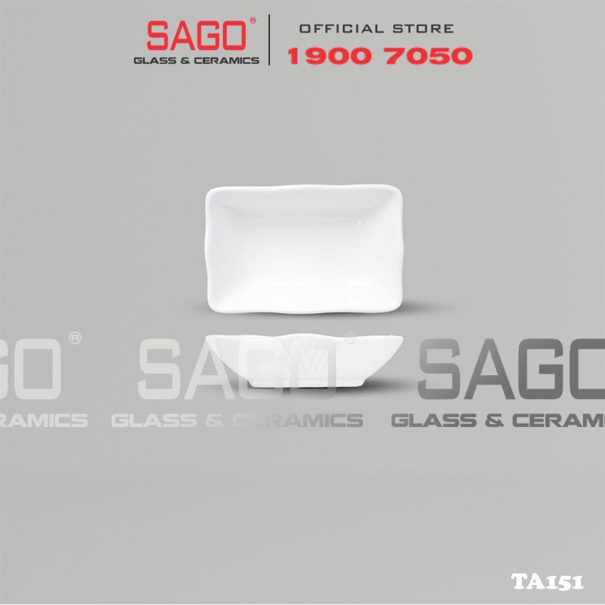  CK TA151  - Dĩa Chấm Chữ Nhật Sứ CK | Trắng Trơn 