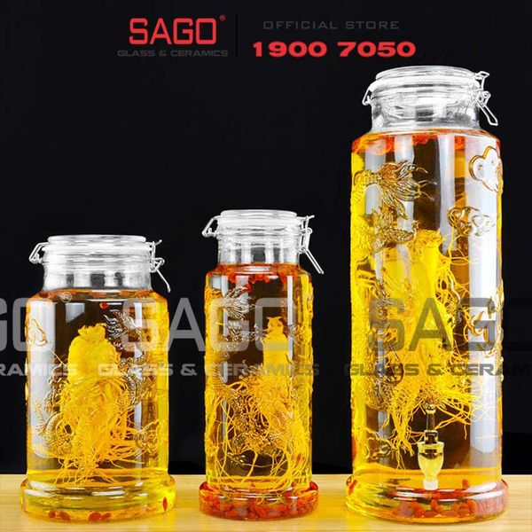  Bình Ngâm Rượu Trụ Nắp Gài 10.0 Lít | Họa Tiết Long Phụng 