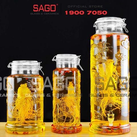  Bình Ngâm Rượu Trụ Nắp Gài 10.0 Lít | Họa Tiết Long Phụng 