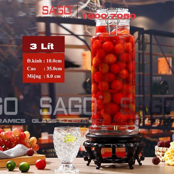  Bình Ngâm Rượu Trụ Trơn Nắp Gài 3.0 Lít | Tùy Chọn Có hoặc không Vòi 