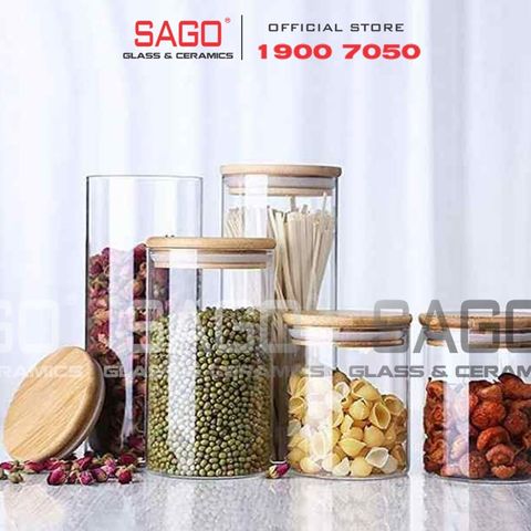  Hũ Thủy Tinh Trụ Nắp Gỗ Tre Cao Cấp | Tùy Chọn Dung Tích 