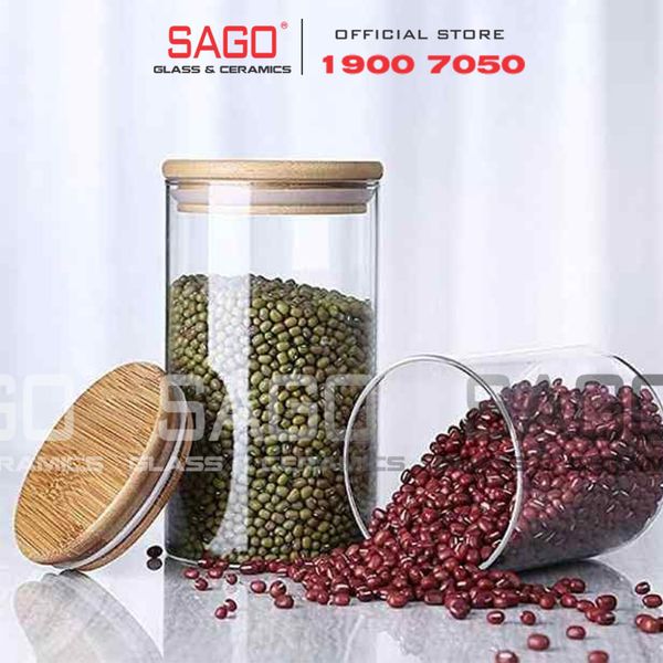  Hũ Thủy Tinh Trụ Nắp Gỗ Tre Cao Cấp | Tùy Chọn Dung Tích 