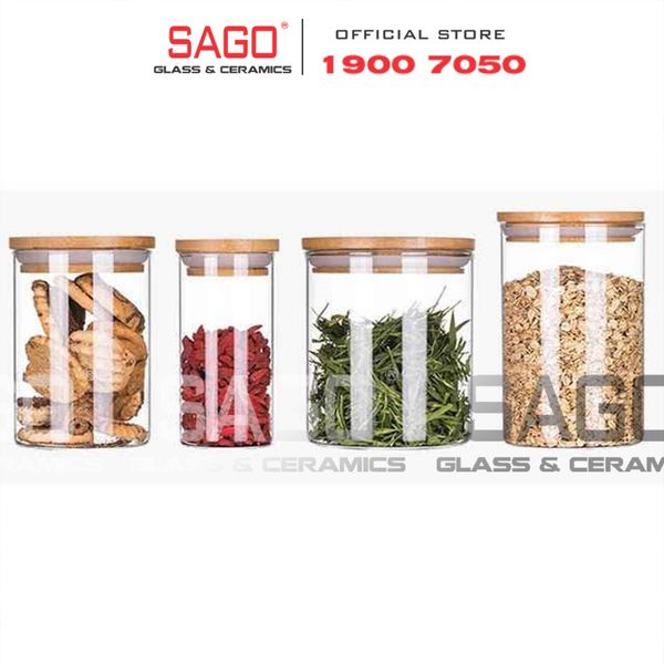  Hũ Thủy Tinh Trụ Nắp Gỗ Tre Cao Cấp | Tùy Chọn Dung Tích 