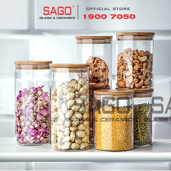  Hũ Thủy Tinh Trụ Nắp Gỗ Tre Cao Cấp | Tùy Chọn Dung Tích 