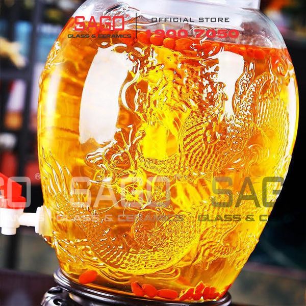 Chum Ngâm Rượu Thủy Tinh Long Phụng 10.0 Lít | Tùy Chọn Có hoặc không vòi 