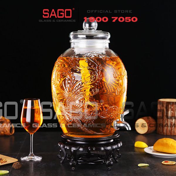  Chum Ngâm Rượu Thủy Tinh Long Phụng 6.0 Lít | Tùy Chọn Có hoặc không vòi 