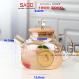  Deli GPH20-1 - Bình Thủy Tinh Chịu Nhiệt Delisoga Borosilicate Glass Pitcher 1250ml Nắp Gỗ | Thủy Tinh Cao Cấp 