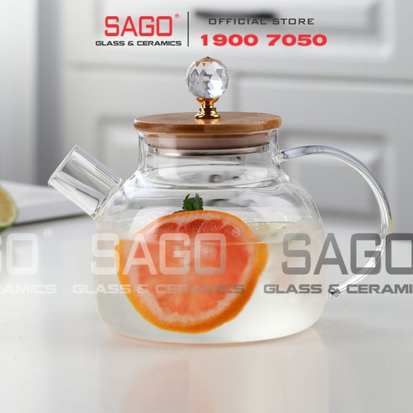  Deli GPH20-1 - Bình Thủy Tinh Chịu Nhiệt Delisoga Borosilicate Glass Pitcher 1250ml Nắp Gỗ | Thủy Tinh Cao Cấp 