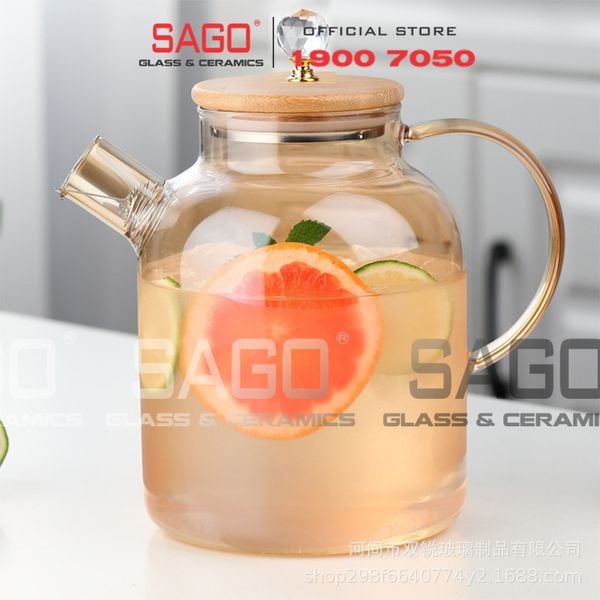  Deli GPH25HA - Bình Thủy Tinh Chịu Nhiệt Delisoga Borosilicate Glass Pitcher 1800ml Nắp Gỗ | Thủy Tinh Cao Cấp 