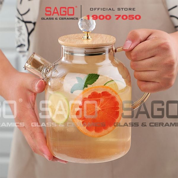  Deli GPH25HA - Bình Thủy Tinh Chịu Nhiệt Delisoga Borosilicate Glass Pitcher 1800ml Nắp Gỗ | Thủy Tinh Cao Cấp 