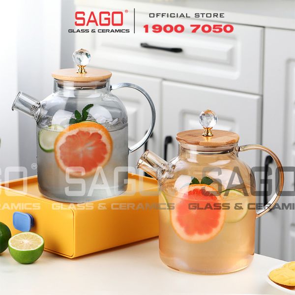  Deli GPH25HA - Bình Thủy Tinh Chịu Nhiệt Delisoga Borosilicate Glass Pitcher 1800ml Nắp Gỗ | Thủy Tinh Cao Cấp 