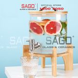  Bình Sâm Trụ Ngâm Rượu Thủy Tinh Có Chân Đế Gỗ 6.0 Lít | Nắp Thủy Tinh , Có Vòi Inox 