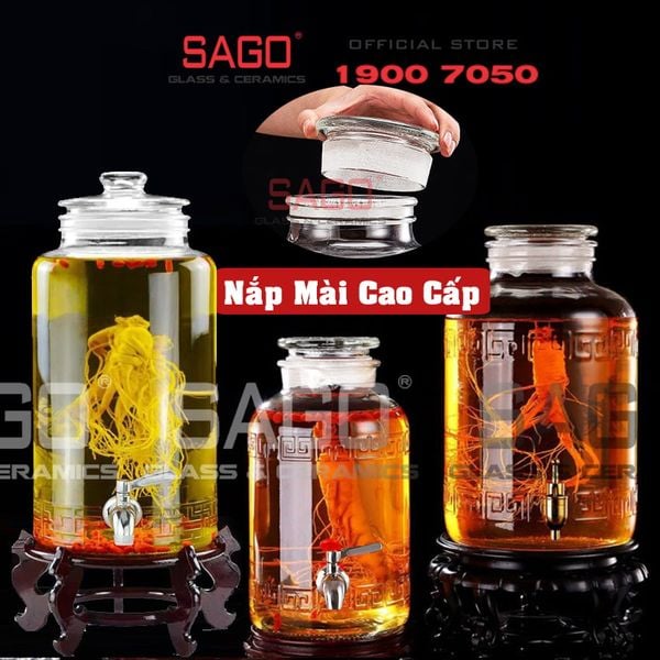  Bình Ngâm Rượu Trụ Nắp Mài 3.0 Lít | Tùy Chọn Có hoặc không Vòi 