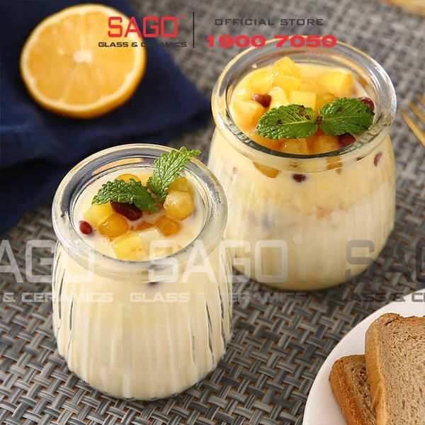  Hũ Thủy Tinh Pudding Sọc Nắp nhựa | Tùy Chọn Dung tích 