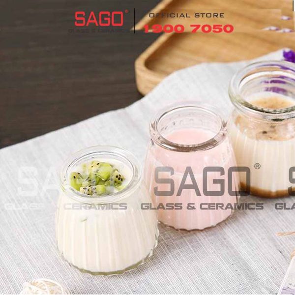  Hũ Thủy Tinh Pudding Sọc Nắp nhựa | Tùy Chọn Dung tích 
