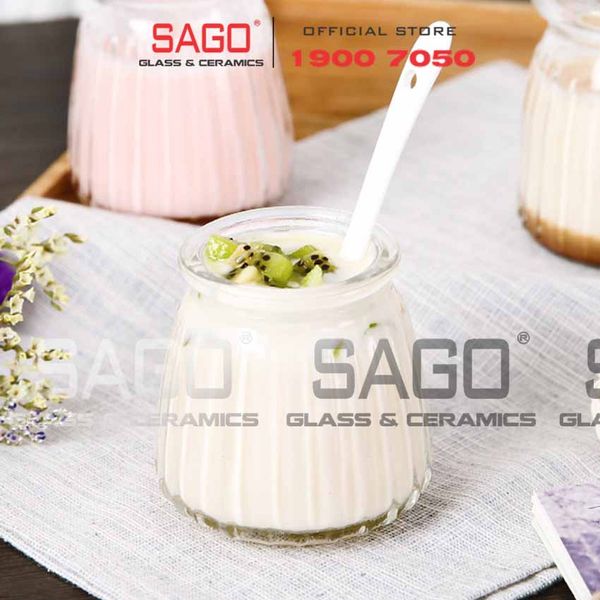  Hũ Thủy Tinh Pudding Sọc Nắp nhựa | Tùy Chọn Dung tích 