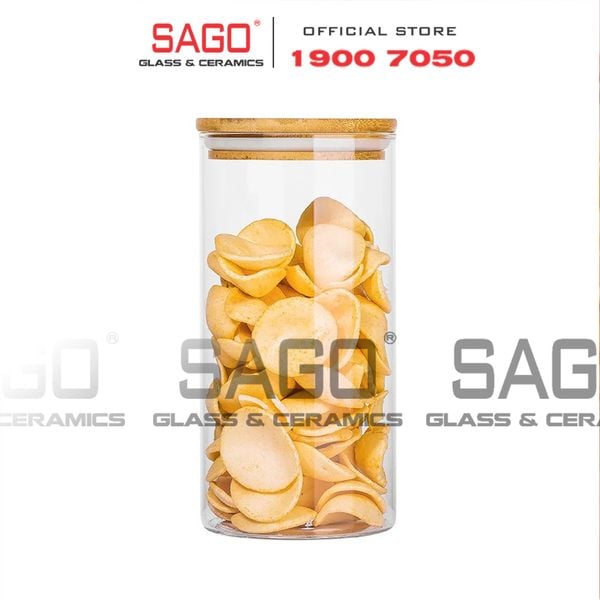 DELI GPG10-1750 - Hũ Thủy Tinh Tròn Delisoga Borosilicate Storage Glass 1750ml Nắp Gỗ | Thủy Tinh Cao Cấp 