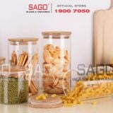  DELI GPG10-1400 - Hũ Thủy Tinh Tròn Delisoga Borosilicate Storage Glass 1400ml Nắp Gỗ | Thủy Tinh Cao Cấp 