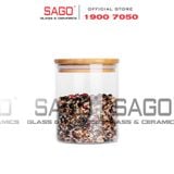  DELI GPG10-830 - Hũ Thủy Tinh Tròn Delisoga Borosilicate Storage Glass 830ml Nắp Gỗ  | Thủy Tinh Cao Cấp 