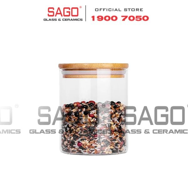  DELI GPG10-830 - Hũ Thủy Tinh Tròn Delisoga Borosilicate Storage Glass 830ml Nắp Gỗ  | Thủy Tinh Cao Cấp 