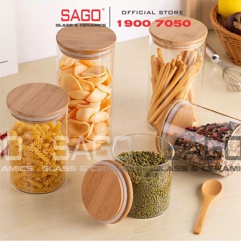 DELI GPG10-685 - Hũ Thủy Tinh Tròn Delisoga Borosilicate Storage Glass 685ml Nắp Gỗ  | Thủy Tinh Cao Cấp 