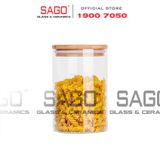 DELI GPG10-1050 - Hũ Thủy Tinh Tròn Delisoga Borosilicate Storage Glass 1050ml Nắp Gỗ | Thủy Tinh Cao Cấp 