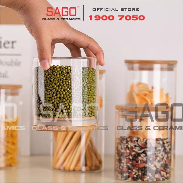  DELI GPG10-685 - Hũ Thủy Tinh Tròn Delisoga Borosilicate Storage Glass 685ml Nắp Gỗ  | Thủy Tinh Cao Cấp 
