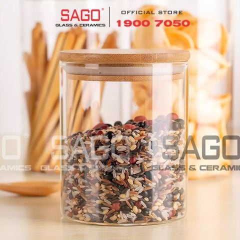 DELI GPG10-830 - Hũ Thủy Tinh Tròn Delisoga Borosilicate Storage Glass 830ml Nắp Gỗ  | Thủy Tinh Cao Cấp 