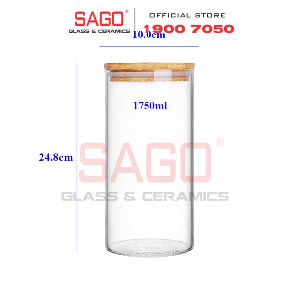  DELI GPG10-1750 - Hũ Thủy Tinh Tròn Delisoga Borosilicate Storage Glass 1750ml Nắp Gỗ | Thủy Tinh Cao Cấp 