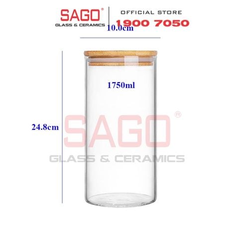  DELI GPG10-1750 - Hũ Thủy Tinh Tròn Delisoga Borosilicate Storage Glass 1750ml Nắp Gỗ | Thủy Tinh Cao Cấp 