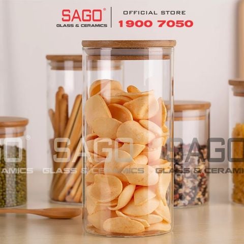  DELI GPG10-1400 - Hũ Thủy Tinh Tròn Delisoga Borosilicate Storage Glass 1400ml Nắp Gỗ | Thủy Tinh Cao Cấp 