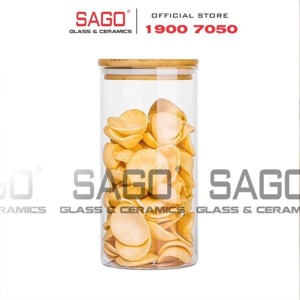  DELI GPG10-1400 - Hũ Thủy Tinh Tròn Delisoga Borosilicate Storage Glass 1400ml Nắp Gỗ | Thủy Tinh Cao Cấp 