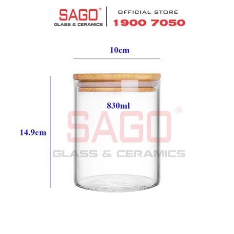  DELI GPG10-830 - Hũ Thủy Tinh Tròn Delisoga Borosilicate Storage Glass 830ml Nắp Gỗ  | Thủy Tinh Cao Cấp 