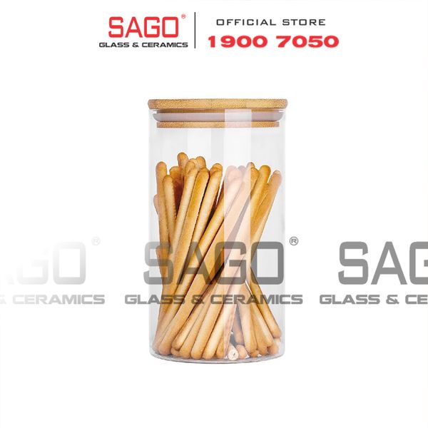  DELI GPG10-1300 - Hũ Thủy Tinh Tròn Delisoga Borosilicate Storage Glass 1300ml Nắp Gỗ | Thủy Tinh Cao Cấp 