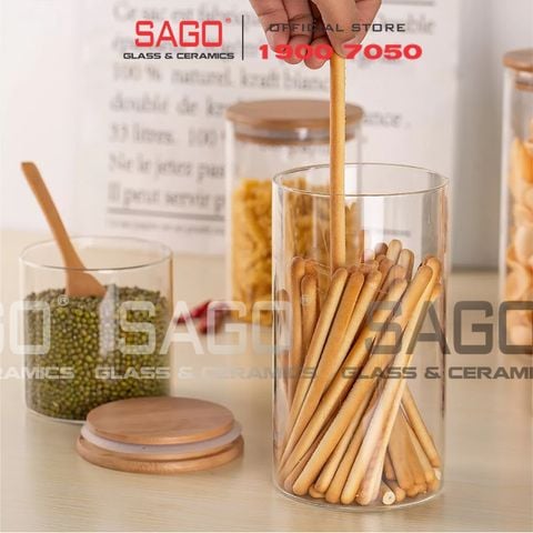  DELI GPG10-1750 - Hũ Thủy Tinh Tròn Delisoga Borosilicate Storage Glass 1750ml Nắp Gỗ | Thủy Tinh Cao Cấp 