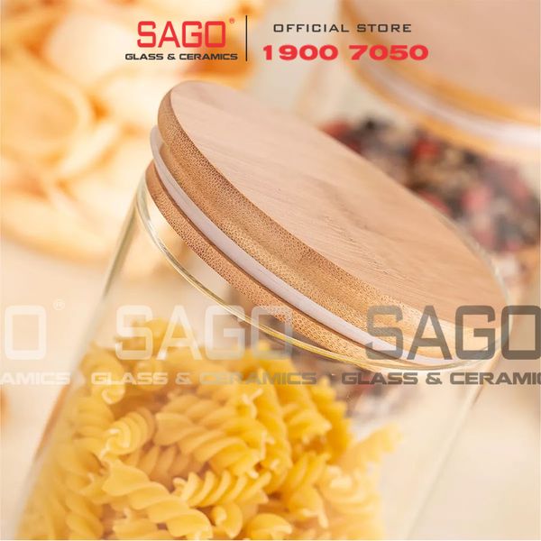  DELI GPG10-1050 - Hũ Thủy Tinh Tròn Delisoga Borosilicate Storage Glass 1050ml Nắp Gỗ | Thủy Tinh Cao Cấp 