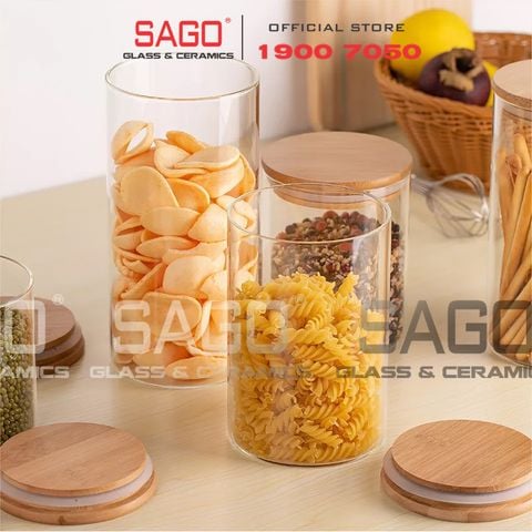 DELI GPG10-1050 - Hũ Thủy Tinh Tròn Delisoga Borosilicate Storage Glass 1050ml Nắp Gỗ | Thủy Tinh Cao Cấp 