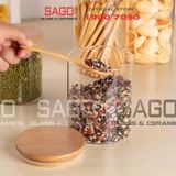  DELI GPG10-830 - Hũ Thủy Tinh Tròn Delisoga Borosilicate Storage Glass 830ml Nắp Gỗ  | Thủy Tinh Cao Cấp 