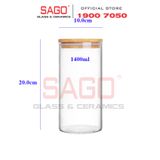  DELI GPG10-1400 - Hũ Thủy Tinh Tròn Delisoga Borosilicate Storage Glass 1400ml Nắp Gỗ | Thủy Tinh Cao Cấp 
