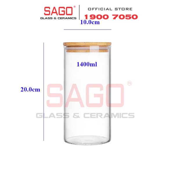  DELI GPG10-1400 - Hũ Thủy Tinh Tròn Delisoga Borosilicate Storage Glass 1400ml Nắp Gỗ | Thủy Tinh Cao Cấp 