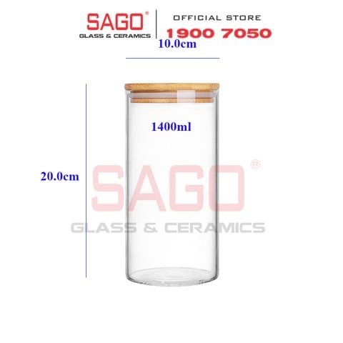  DELI GPG10-1400 - Hũ Thủy Tinh Tròn Delisoga Borosilicate Storage Glass 1400ml Nắp Gỗ | Thủy Tinh Cao Cấp 