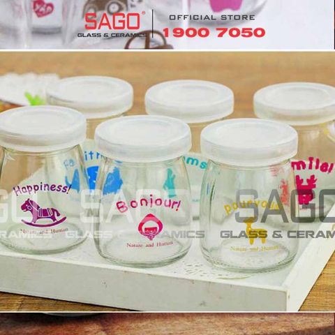  Hũ Thủy Tinh Sữa Chua In Hình 100ml Nắp Nhựa | Hình Ngẫu nhiên 