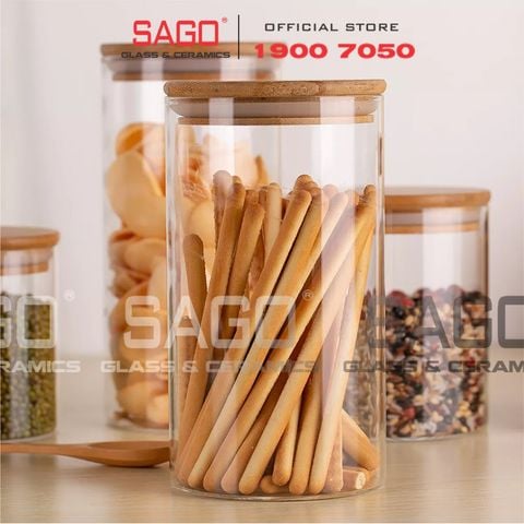  DELI GPG10-1300 - Hũ Thủy Tinh Tròn Delisoga Borosilicate Storage Glass 1300ml Nắp Gỗ | Thủy Tinh Cao Cấp 
